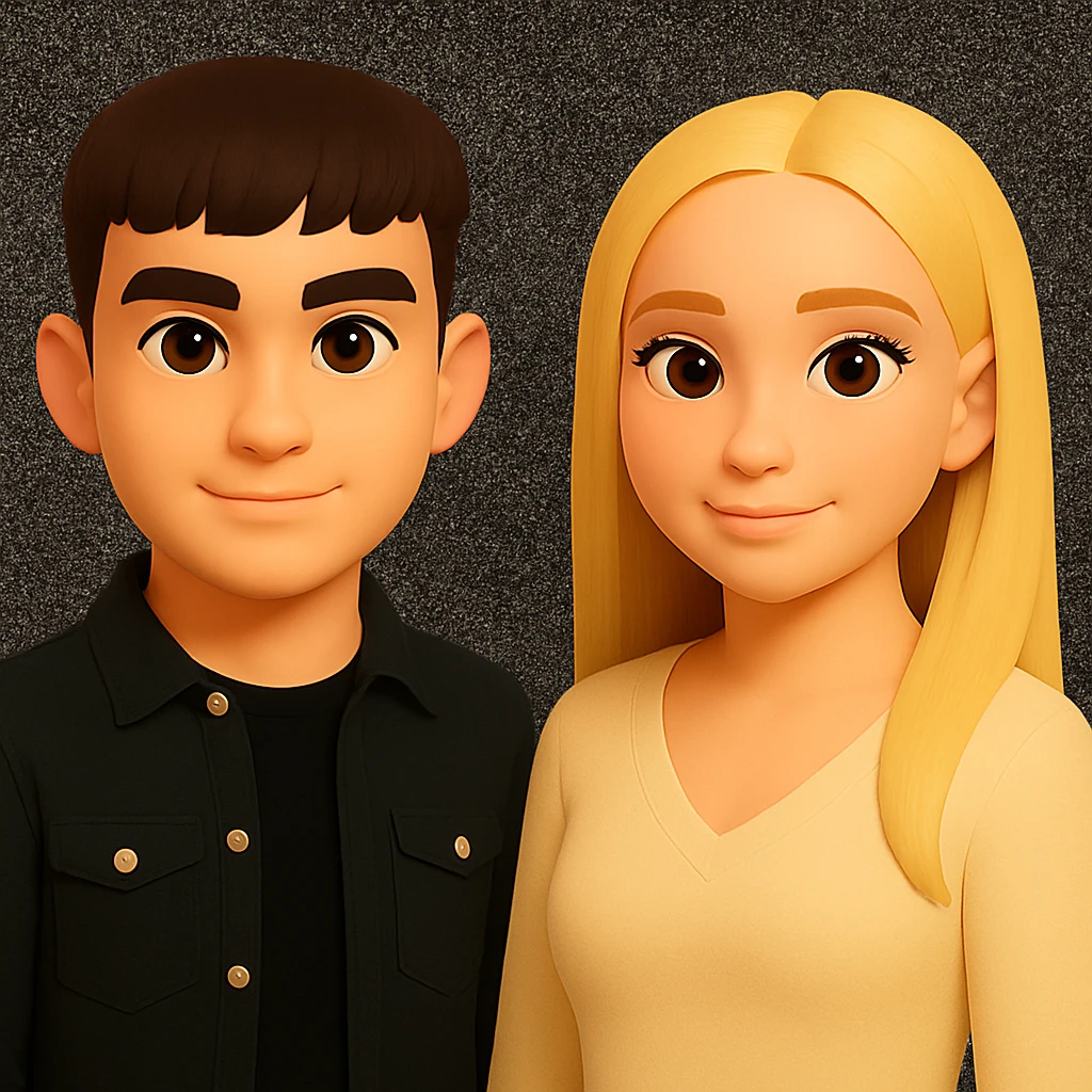 Make the people in the image stand slightly farther apart from each other, preserving the original style and background. emoji