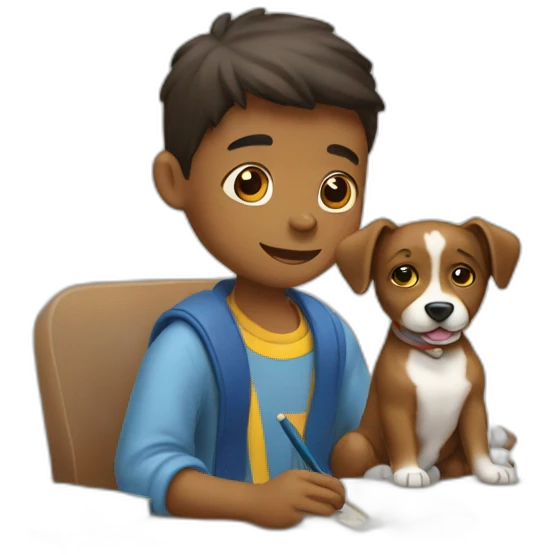 Niño estudiando su perro emoji