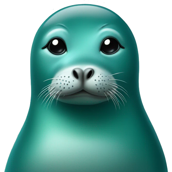 teal-coloured seal making face with duck lips emoji