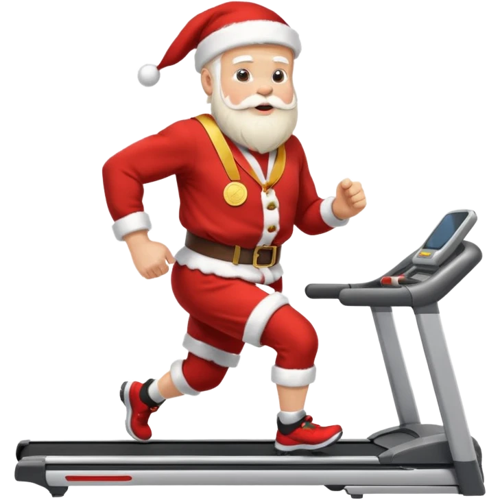 A Norwegian Santa running on a treadmill, wearing a gold medal round his neck emoji