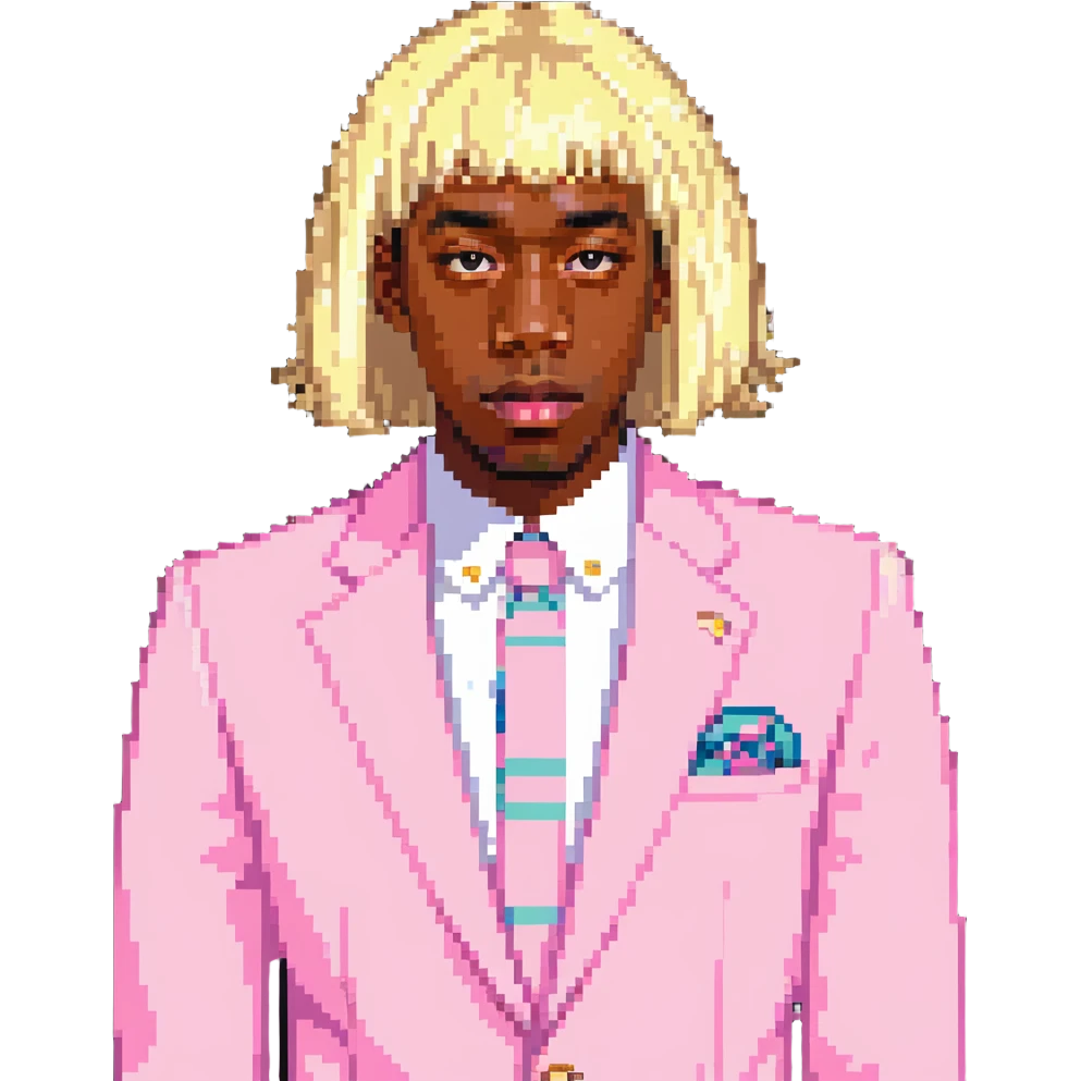Tyler the Creator in pink IGOR suit with blonde wig emoji