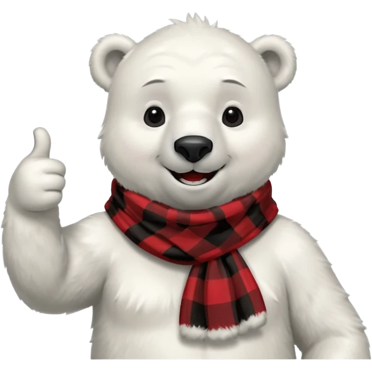 Polar Bear, smiling, thumbs up, wearing red Checkered Triangle scarf emoji