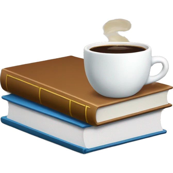 stacked books with a cup of coffee on top emoji