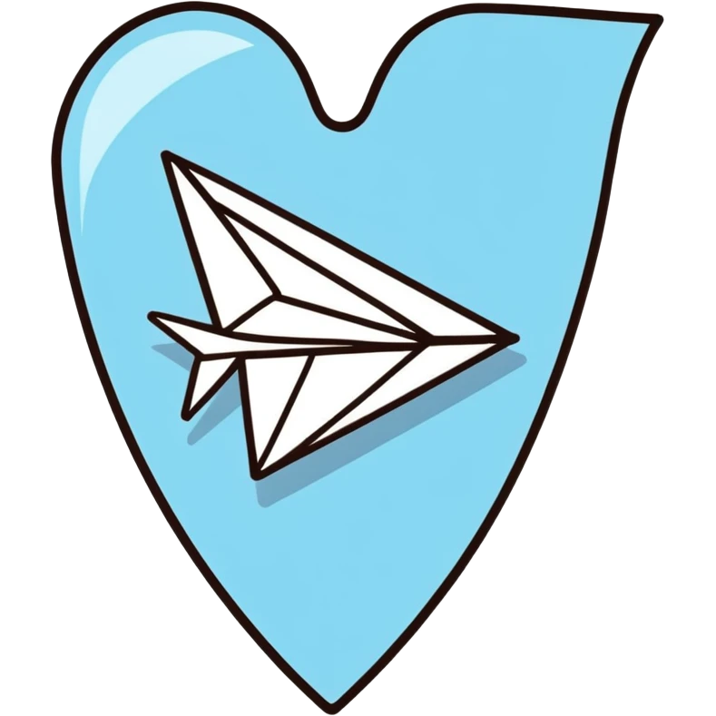A light blue heart made of glass with a paper airplane inside  emoji