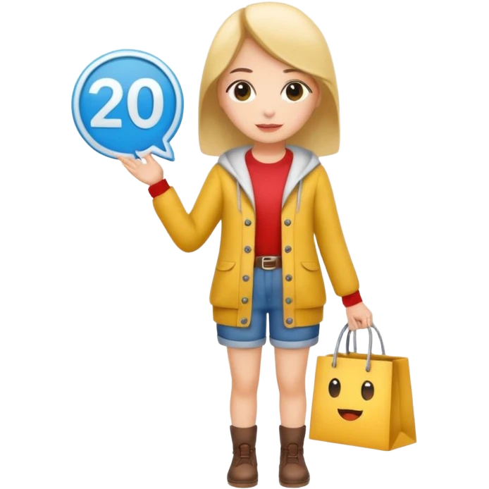 Person who is waiting the sale promotion with 20% off sign, wearing cute outfit emoji