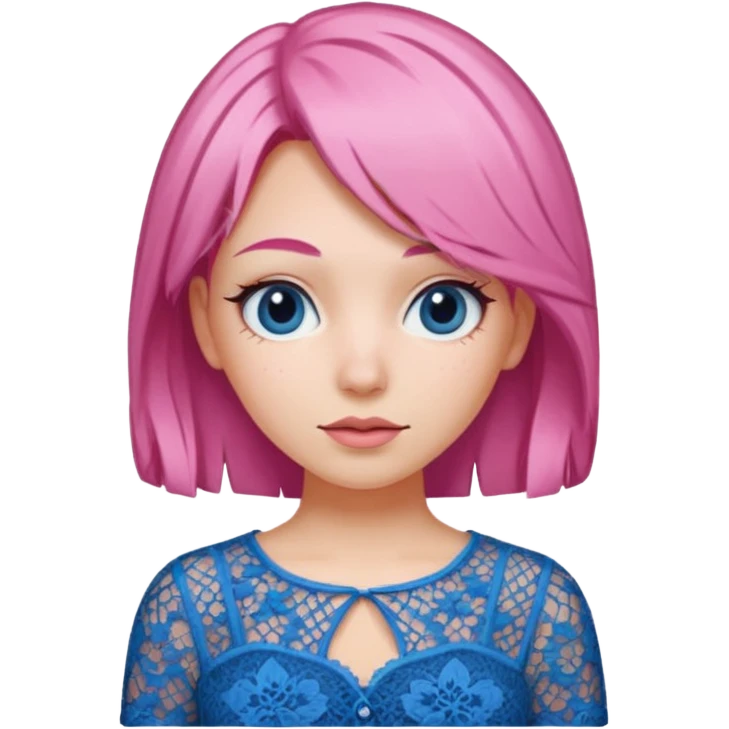 pink haired woman with lace patterned blue top emoji