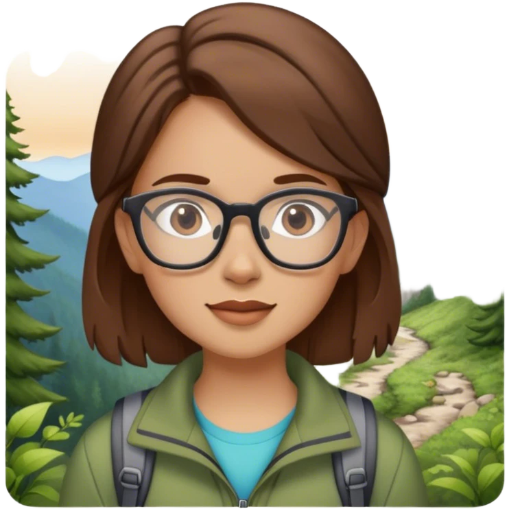 Girl with brown hair and glasses hiking  emoji