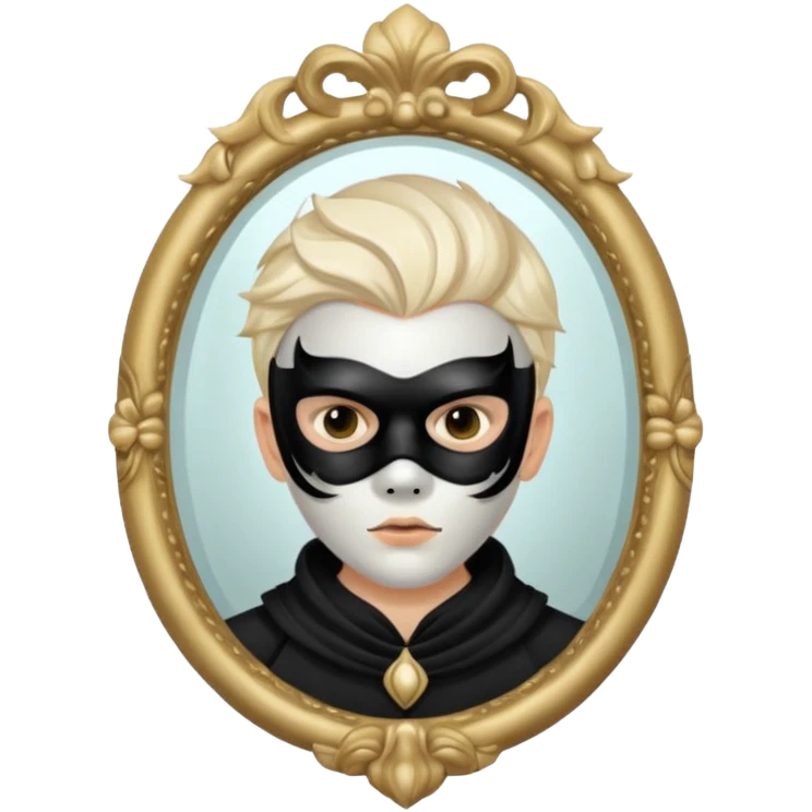 Spooky killer on mask on fancy mirror behind boy emoji