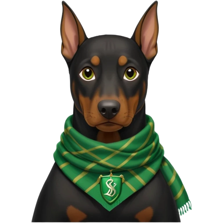 Doberman wearing Slytherin  emoji