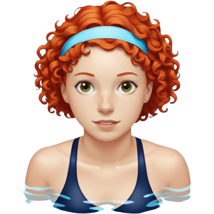 22-year-old white female athlete swimmer with curly red hair about to enter a pool emoji