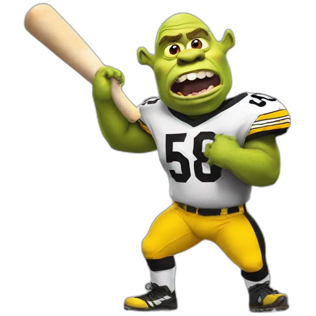 shrek rearing steelers jersey eating a burrito with a baseball bat on the other hand emoji