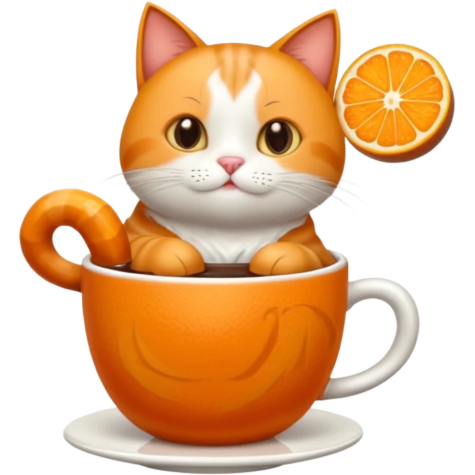 Gato naranja tomando café frio con un popote agarrándolo con sus patitas emoji