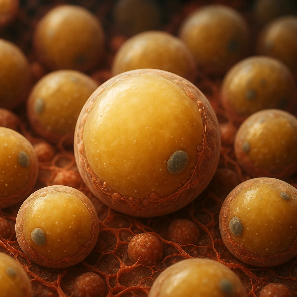 adipocytes in fat accumulation phase, hyper realistic 4K style, cellular details, scientific atmosphere emoji