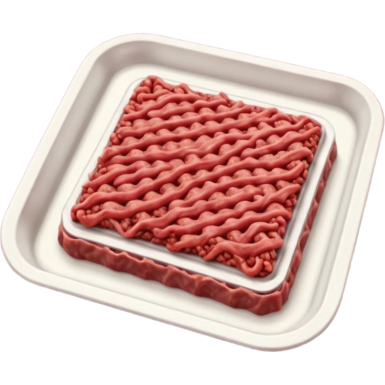 A 3D cartoon tray of raw minced meat with a textured surface, red color, simple background, Memoji-style realism. emoji
