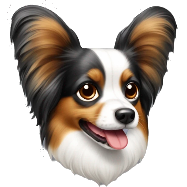 A tricolored papillon dog with it’s tongue out  emoji