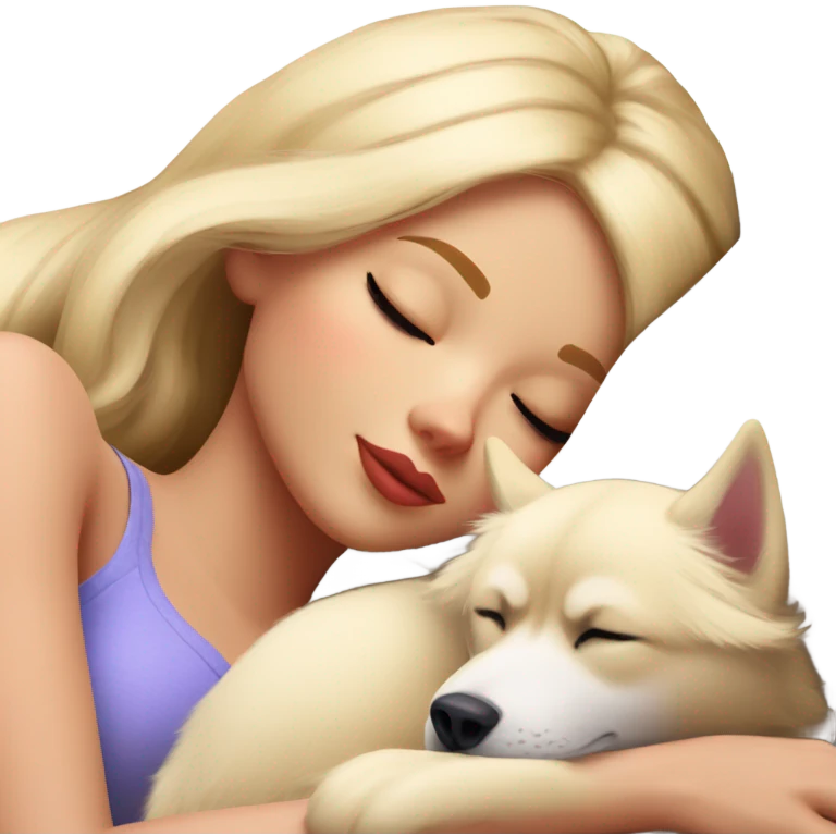 Pretty blonde Barbie napping with red Siberian Husky  emoji