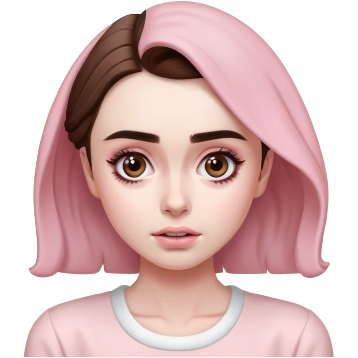 Lily Collins in light pink clothes shrugging  emoji