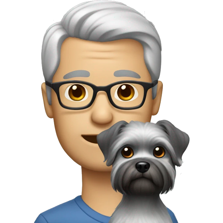 Man with thinning salt and pepper hair and glasses with a gray shitzu dog emoji