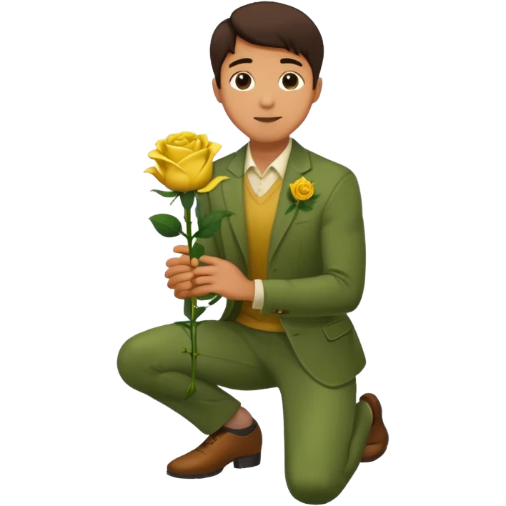 Create a emoji where a man in knee holding a yellow rose like he proposed some one . Make sure no other person emoji