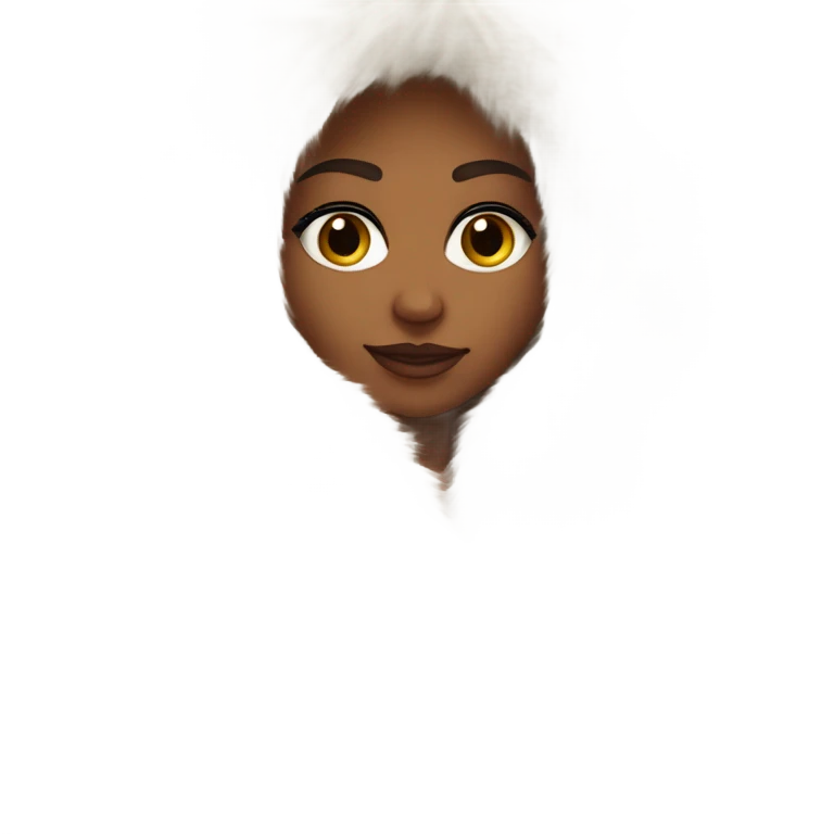 Tanned Girl with lashes ,  in an extremely big fluffy oversized white fur coat with hood on. The fur is real and it’s very obvious big and fluffy like in Pinterest  emoji