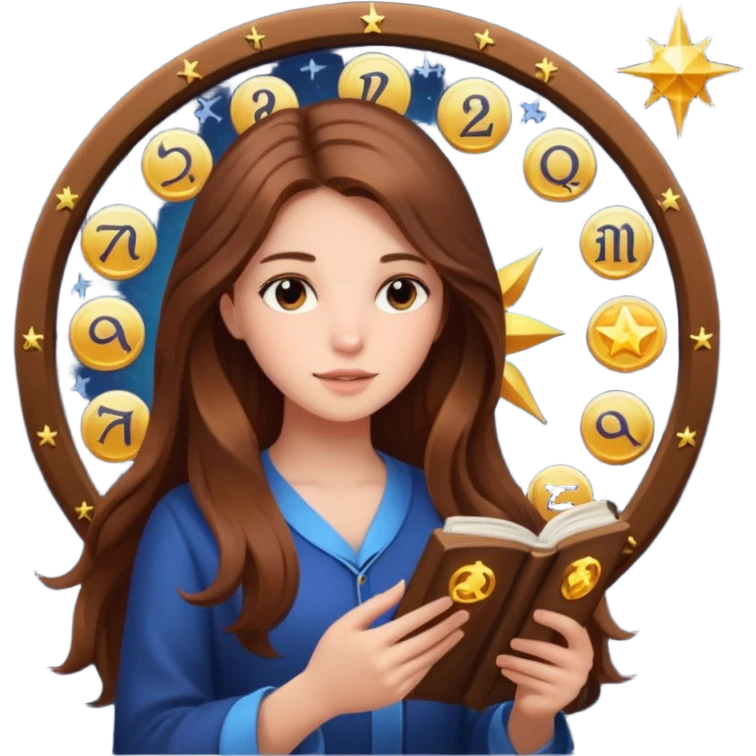 emoji of a girl with long hair reading a horoscope emoji