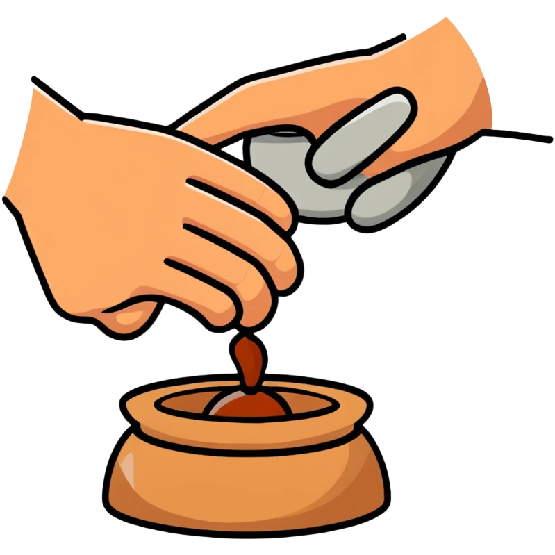 thumb pressing side of a clay ball down onto a silver pottery wheel, thumb at the bottom of the clay, pottery gesture emoji