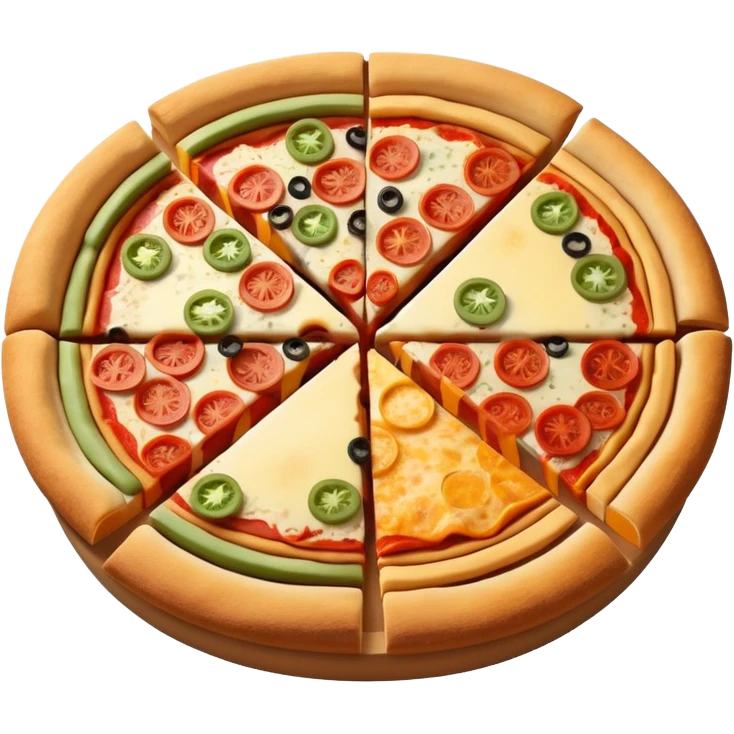3d pie chart whith pizza as base and different colored unequal slices emoji