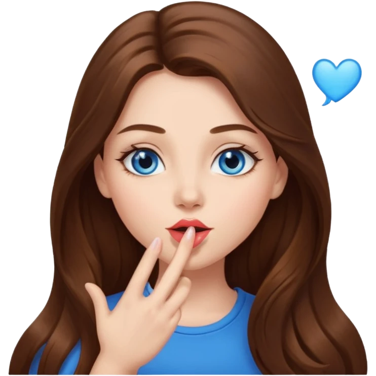 beautiful girl long brown hair , blue eyes blowing kiss emoji