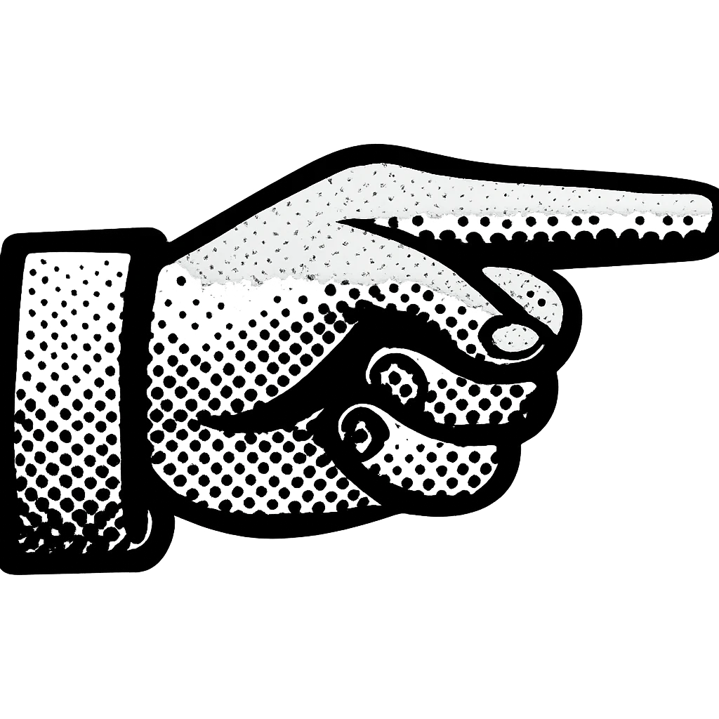 classic manicule pointing hand pointing to the right and slightly upward, engraved illustration style, black and white emoji
