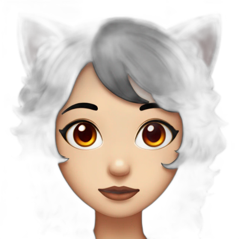 2d logo, girl, cat ears, black hair, wavy hair, red eyes, black sclera emoji