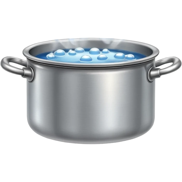 small metal pot filled with boiling water on a stove, visible hot steam and rising bubbles, realistic heat effect, shiny pot surface, bright lighting, clean white background emoji