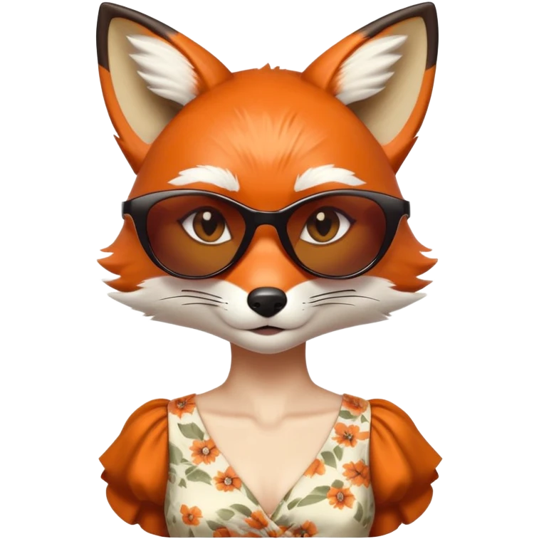 serious anthropomorphised female fox in stylish dress with sunglasses, head and shoulders view emoji