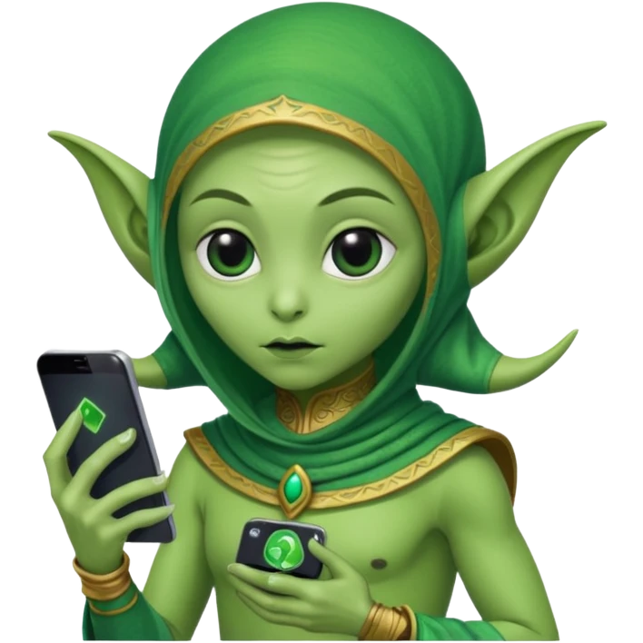 alien with persion crawl custome dress and smartphone emoji