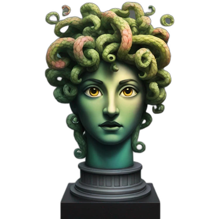 Colorful medusa on black plinth column in Greek style emoji
