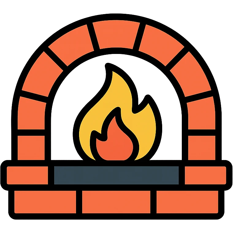 color outline icon of a forge with fire and bricks emoji