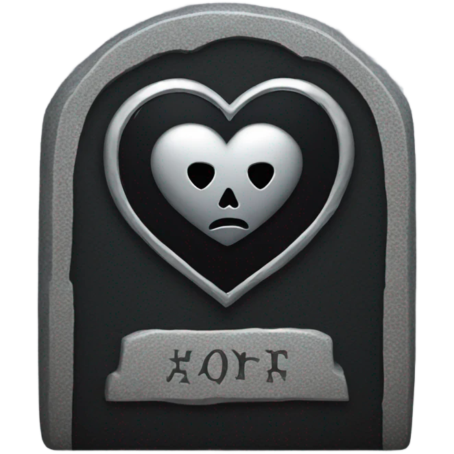 a black tombstone with the inscriptions in silver RIP and a silver heart emoji