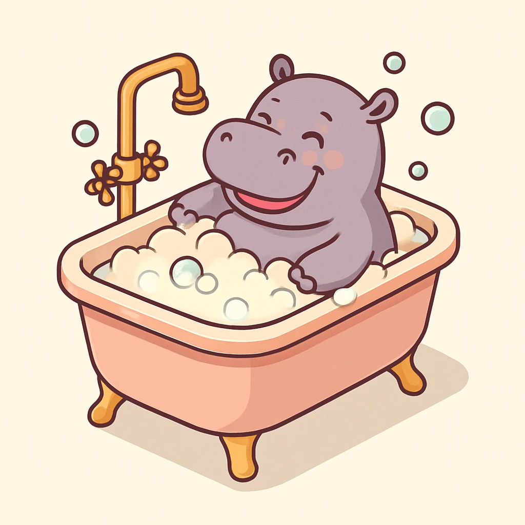 happy hippo with bubbles in bathtub emoji