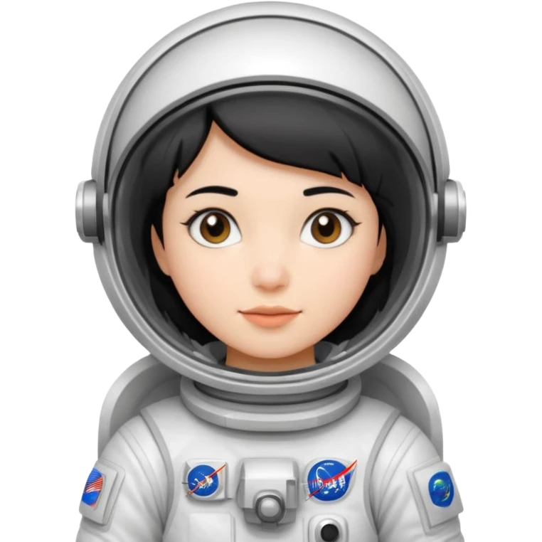 Young, female, astronaut suit, short black hair, white skin
 emoji