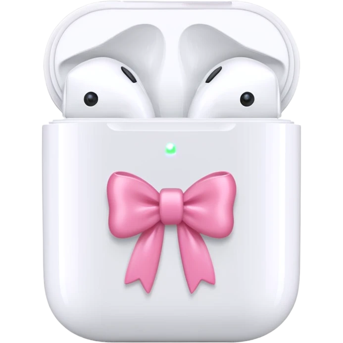 White apple AirPods with a pink bow on it  emoji