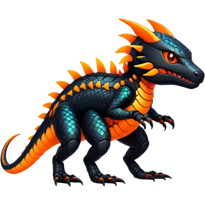 Modern Futuristic Scaly Iridescent Neon-glowing  Cyber-Salandit-Litten-Hybrid (Full body) emoji