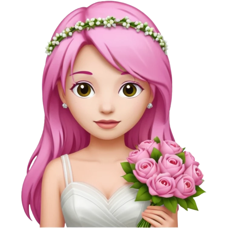 pink haired bride with bouqet emoji