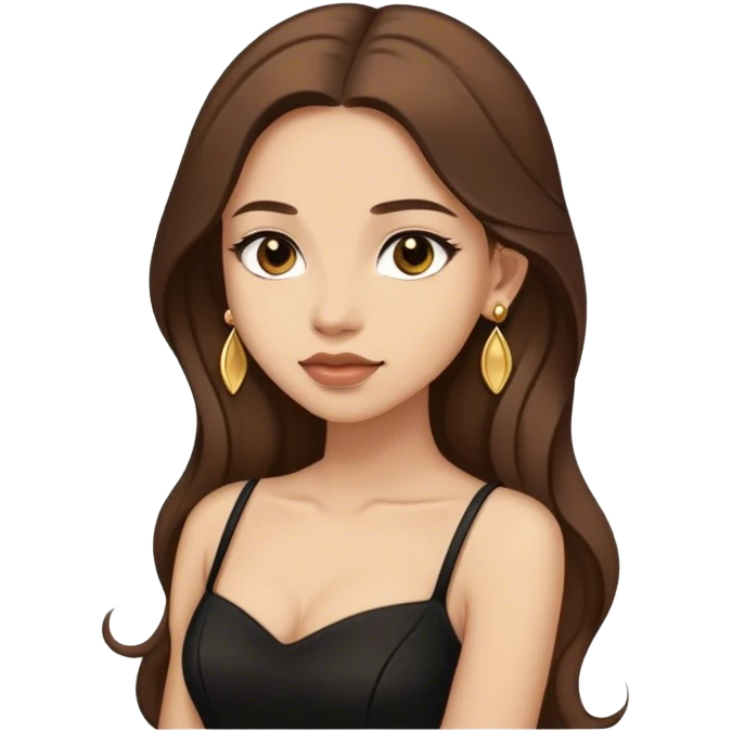 Beautiful woman,cute, long brown hair in dark dress with gold earrings emoji