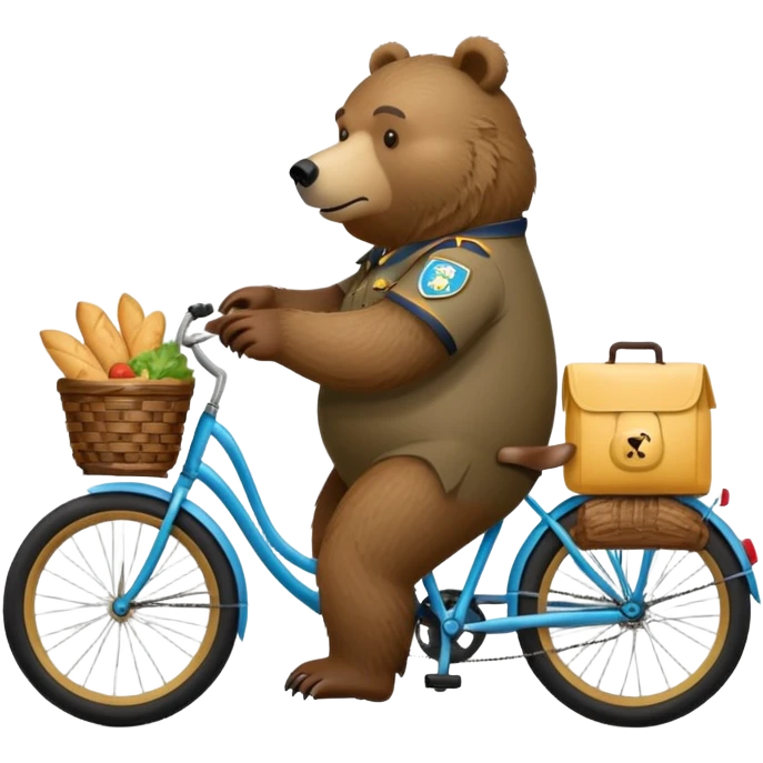 Un oso grizzly de repartidor de comida  en una bicicleta  emoji