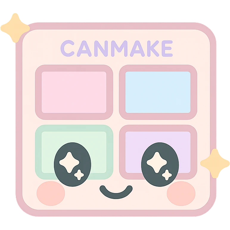 Canmake cosmetics emoji, eyeshadow palette with sparkles, pastel colors, kawaii style face emoji