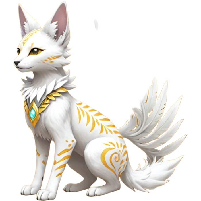 Epic complex fantasy glorious detailed futuristic divine godly angelic feathery sunny, white, albino, pastel, golden, orange glowing sparkly, realistic Fakémon-Sprigatito-Floragato-Meowscarada-Trico-Sergal-Serval-Solgaleo-Vernid-creature (full body) solarpunk, shiny sparkly with a gold laurel emoji