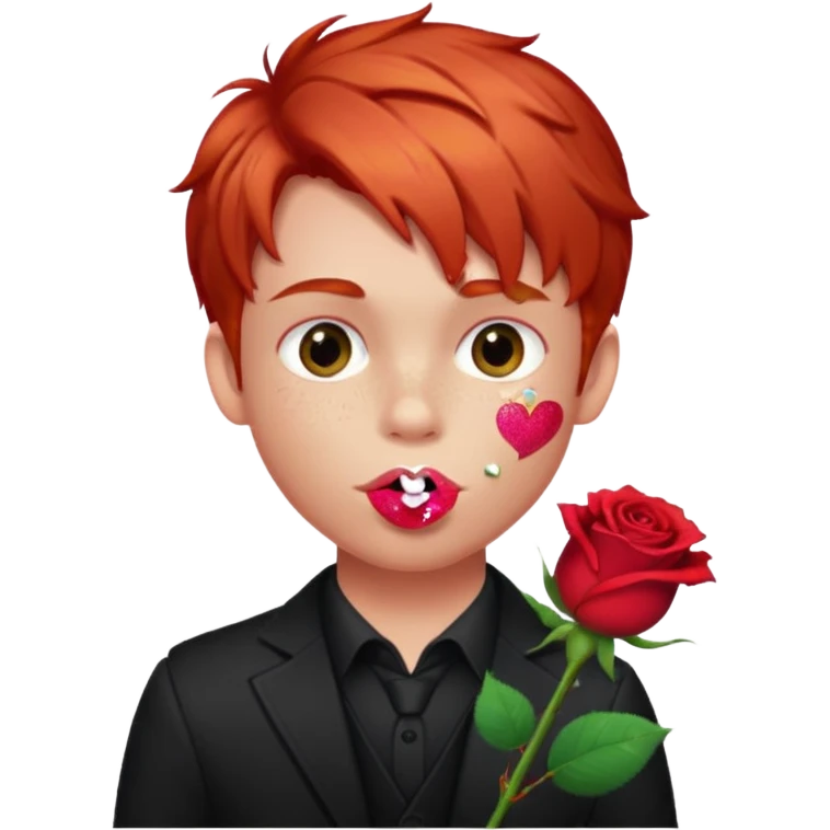 red glitter naughty-looking boy with a rose in his mouth emoji