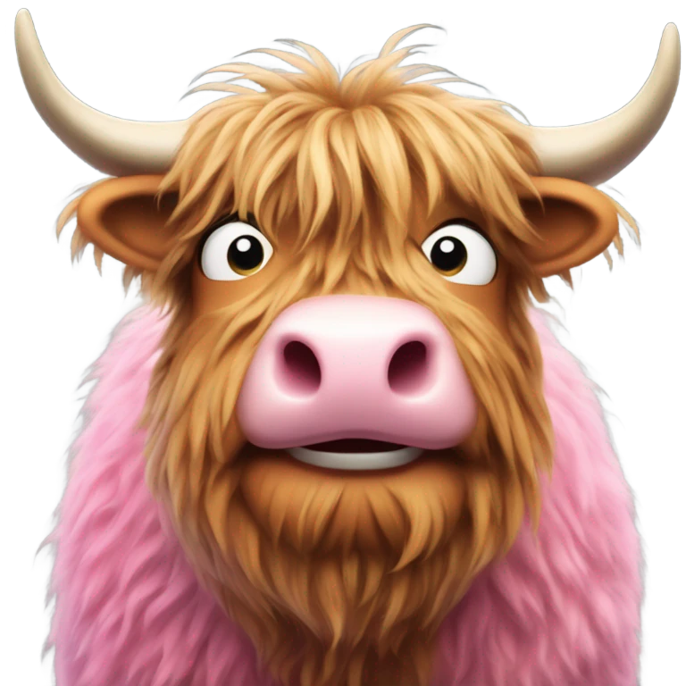 Pink fluffy Highland ￼ cow emoji
