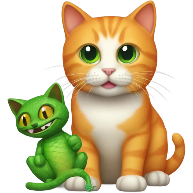 Orange cat with green lizard toy emoji