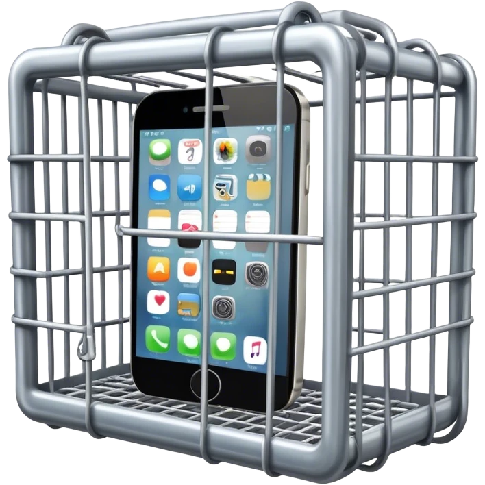 a mobile phone locked in cage emoji