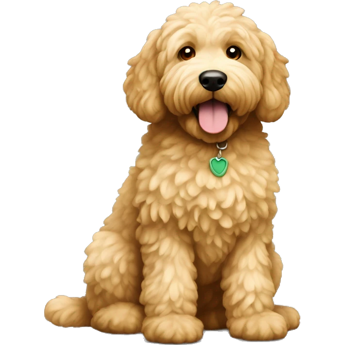 full body sitting golden doodle with light fur and hazel-green eyes emoji